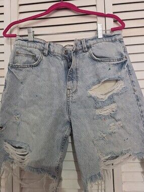 Zara Light Blue Distressed Men's Denim Shorts